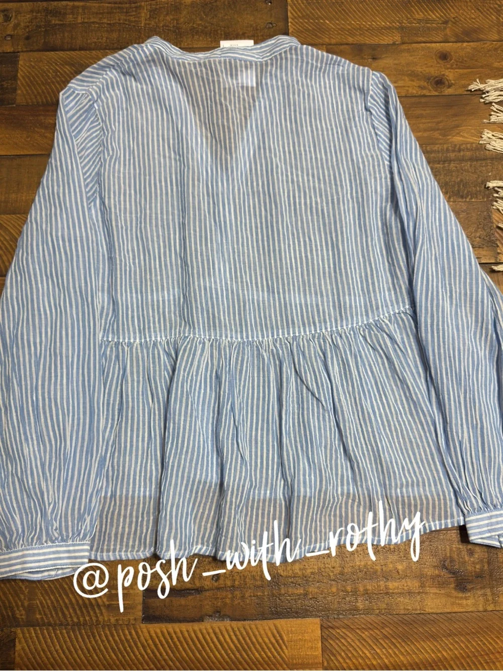 Banana Republic Blue & White Striped Peplum Button-Front Top, NWT - Picture 2 of 6